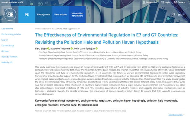 Maliye Bölümü Öğretim Üyesininin Uluslararası Yayın Başarısı