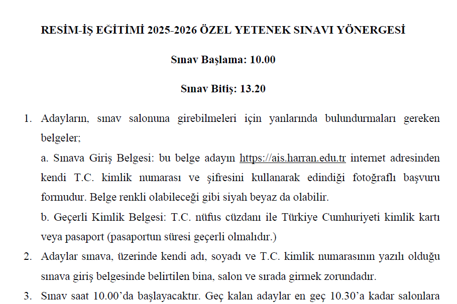 Özel Yetenek Sınavı Yönergesi